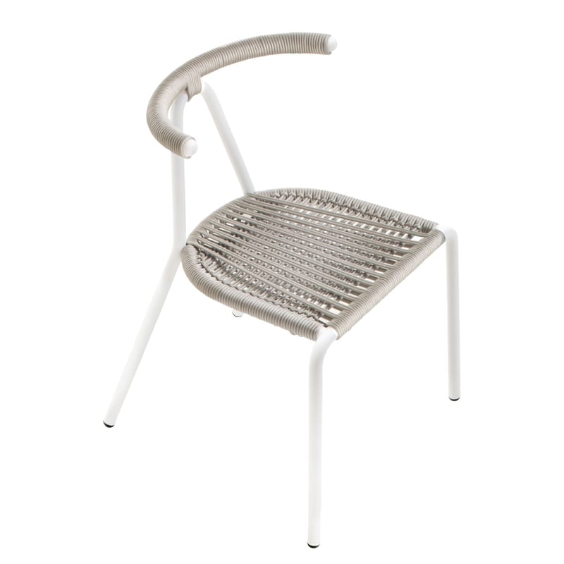 Mobilier - Chaises, fauteuils de salle à manger - Chaise empilable Toro Outdoor plastique gris / corde tressée - B-LINE - Gris clair / Structure blanche - Acier galvanisé peint, Corde plastique