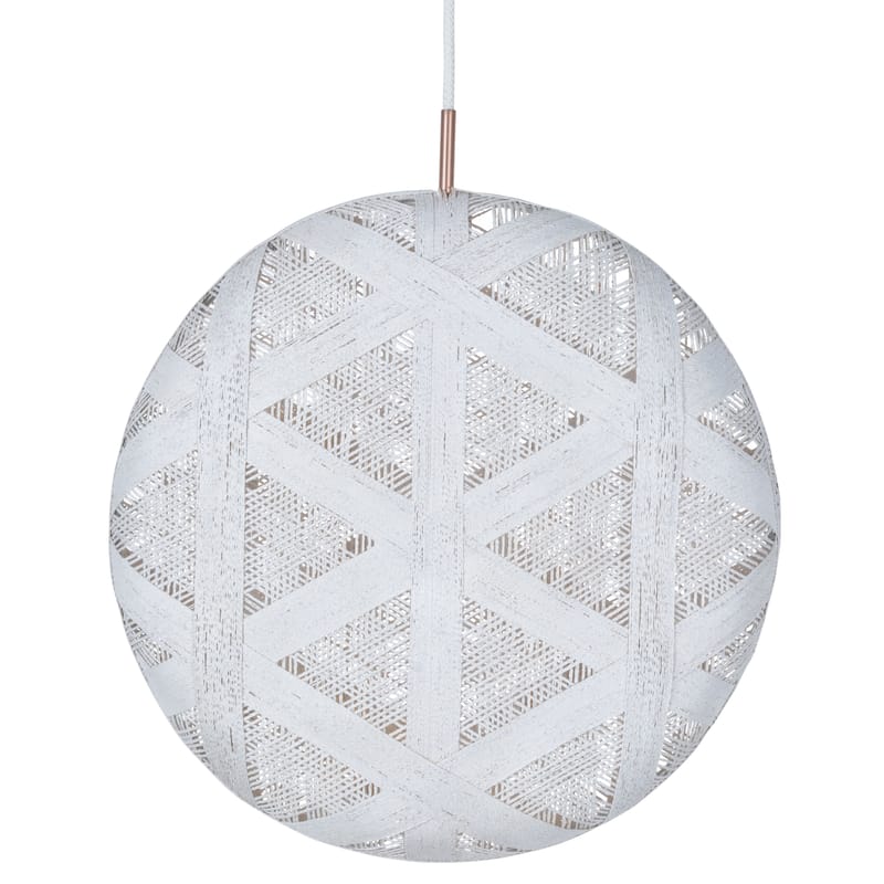 Lighting - Pendant Lighting - Chanpen Hexagon Pendant textile white Ø 52 cm - Forestier - White / Triangle patterns - Woven acaba