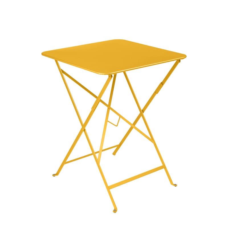 Jardin - Tables de jardin - Table pliante Bistro métal jaune / 57 x 57 cm - Acier / 2 personnes - Fermob - Miel texturé - Acier laqué