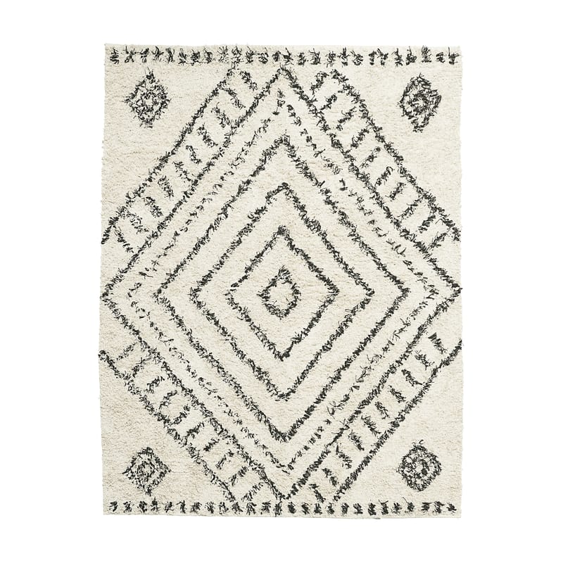 Décoration - Tapis - Tapis Nubia tissu blanc / 160 x 210 cm - House Doctor - Blanc / Motifs noirs - Coton