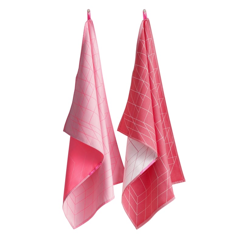 Tableware - Tea Towels & Aprons - Box Tea towel textile pink Set of 2 - Hay - Pink - Cotton, Polyester