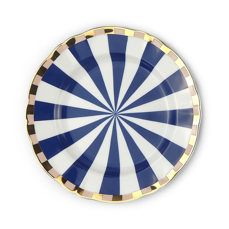 Tisch und Küche - Teller - Dessertteller Fortuna keramik weiß blau gold / Ø 20,5 cm - Bitossi Home - Geometrie - Porzellan
