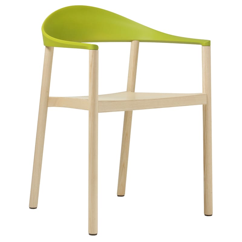 Mobilier - Chaises, fauteuils de salle à manger - Fauteuil empilable Monza plastique vert bois naturel - Plank - Bois naturel / Dossier vert - Frêne verni, Polypropylène