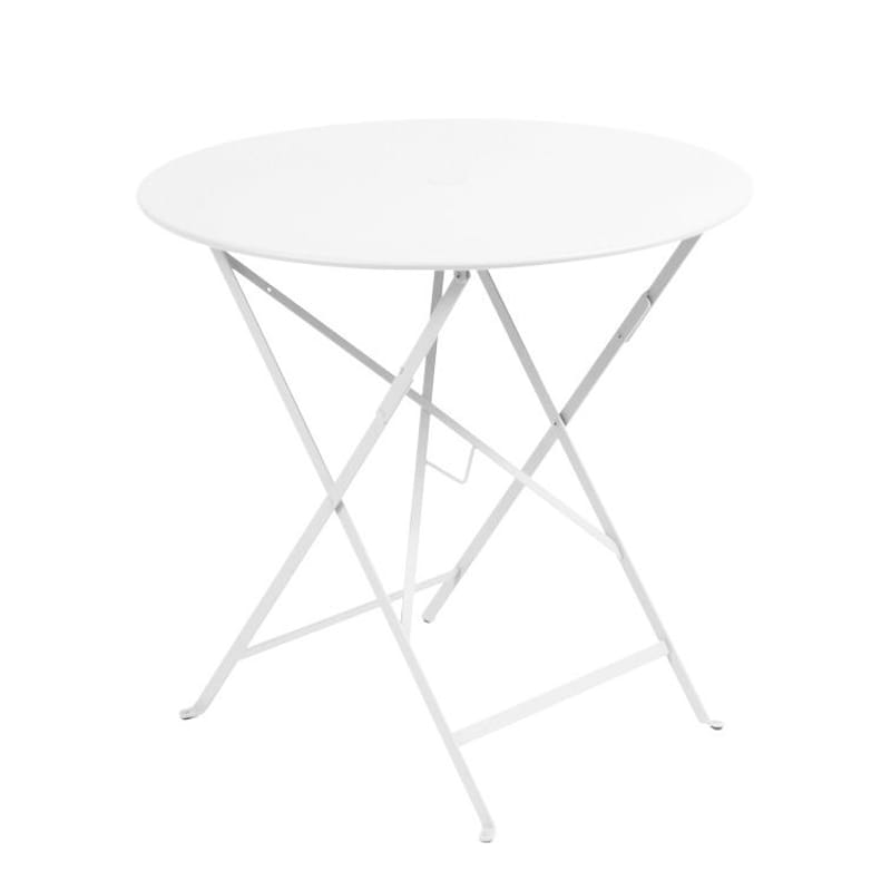 Jardin - Tables de jardin - Table pliante Bistro métal blanc / Ø 77cm - Trou pour parasol - Fermob - Blanc coton - Acier laqué