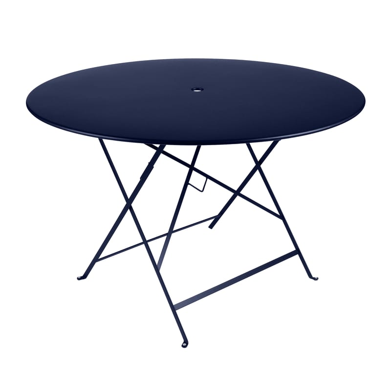 Jardin - Tables de jardin - Table pliante Bistro métal bleu / Ø 117 cm - Trou parasol - Fermob - Bleu Abysse - Acier peint