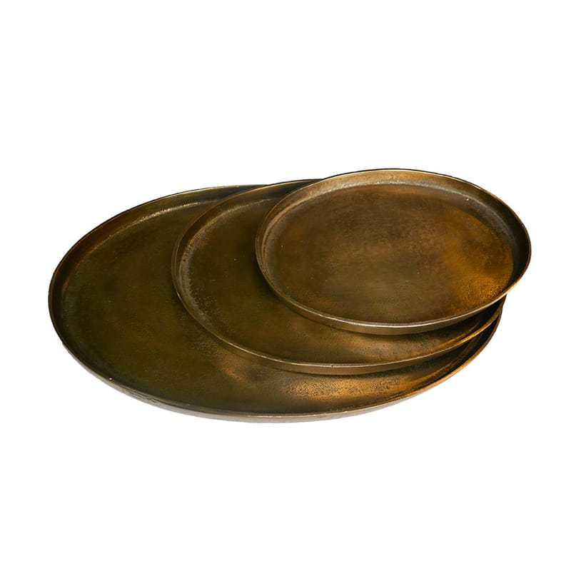 Tableware - Trays and serving dishes - Oval Antique Brass Tray gold metal / Set of 3 - Pols Potten - Brass - Brass finish metal