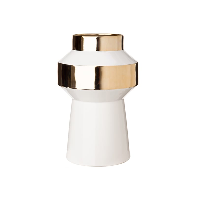 Décoration - Vases - Vase Object Medium céramique blanc or / Ø24,5 x H38 cm - Pols Potten - Medium / Blanc & or - Porcelaine