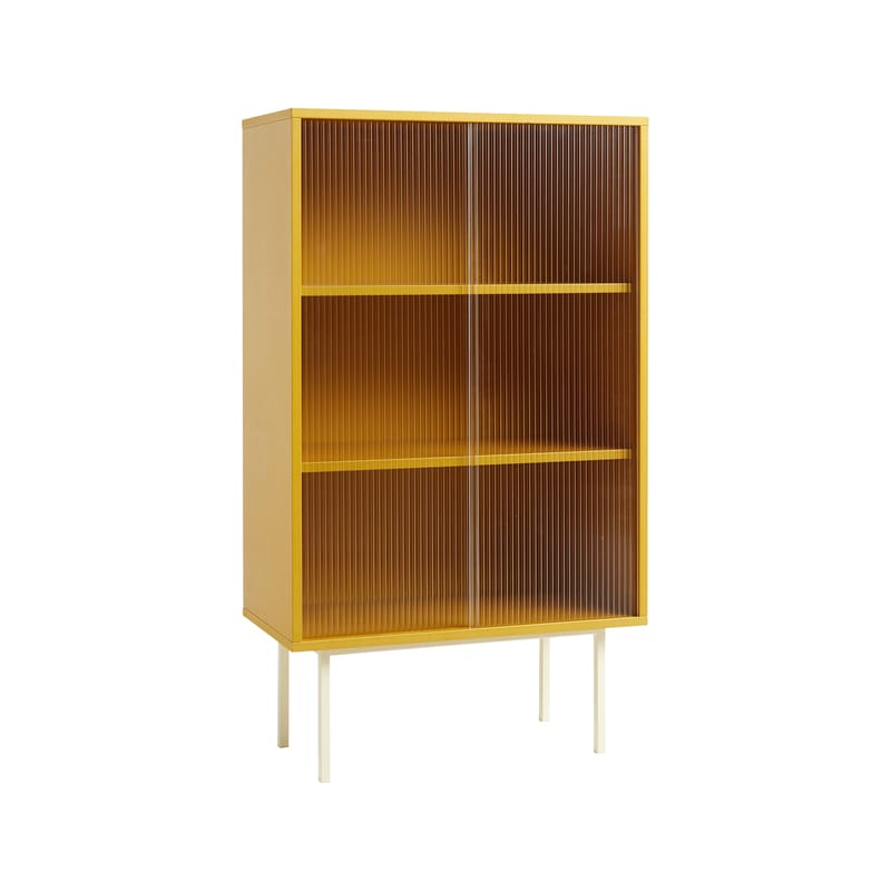 Möbel - Kommoden und Anrichten - Arbeitszimmer Colour Cabinet Tall holz gelb / L 75 x H 130 cm - Türen aus geriffeltem Glas - Hay - Gelb - Gerilltes Glas, Panneau en fibres de bois