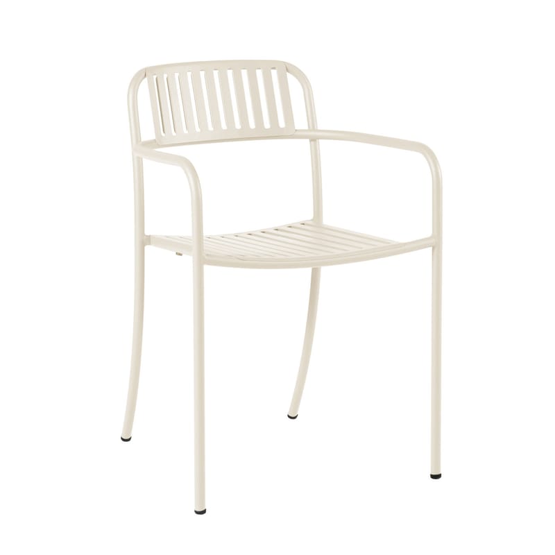 Mobilier - Chaises, fauteuils de salle à manger - Fauteuil empilable Patio Lames métal blanc beige / Lattes - Tolix - Ivoire - Acier inoxydable