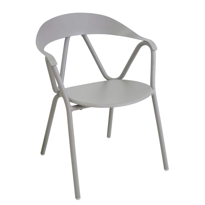 Mobilier - Chaises, fauteuils de salle à manger - Fauteuil empilable Reef métal gris - Emu - Ciment - Aluminium verni
