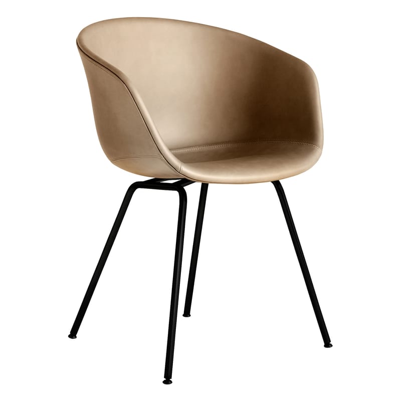 Möbel - Stühle  - Gepolsterter Sessel About a chair AAC27 leder beige / Ganz mit Leder & Metall - Hay - Nougat (Silk 0258) / Schwarz - Polypropylen, Schaumstoff, Seidenleder, thermolackierter Stahl