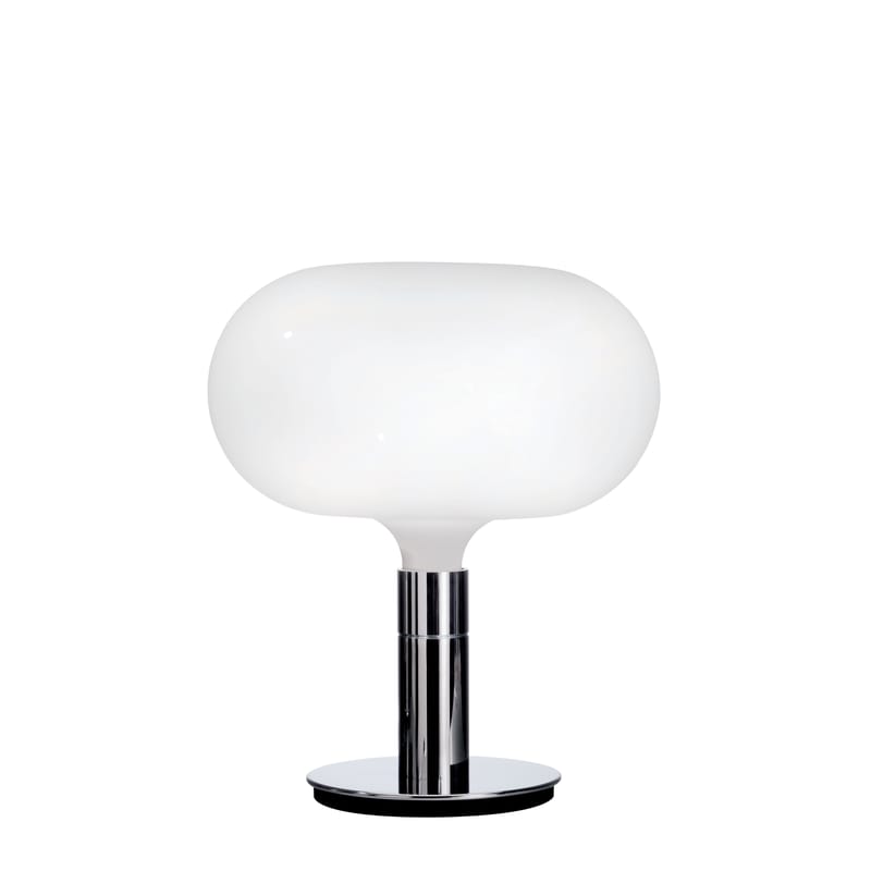 Luminaire - Lampes de table - Lampe de table AM1N verre blanc argent métal / Ø 40 x H 48 cm - Réédition 1969 - Nemo - Blanc / Chromé - Métal chromé, Verre