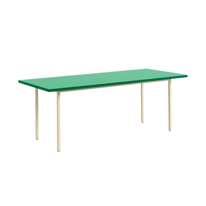 Trends - Zu Tisch! - rechteckiger Tisch Two-Colour corian grün / 200 x 90 cm - MDF Valchromat® - Hay - Tischplatte minzgrün / Beine elfenbeinfarben - lackierter Stahl, Valchromat® MDF