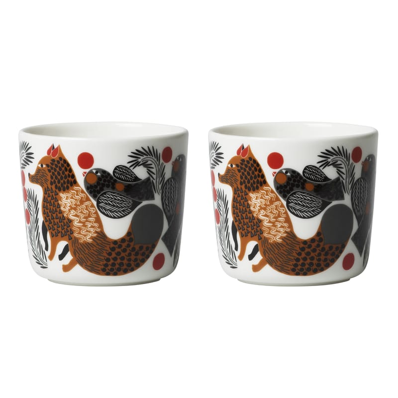 Table et cuisine - Tasses et mugs - Tasse à café Ketunmarja céramique gris / Sans anse - Set de 2 - Marimekko - Ketunmarja / Gris & marron - Grès