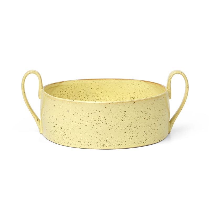 Table et cuisine - Saladiers, coupes et bols - Coupe Flow céramique jaune / Ø 25 cm - Ferm Living - Jaune pâle moucheté - Porcelaine émaillée
