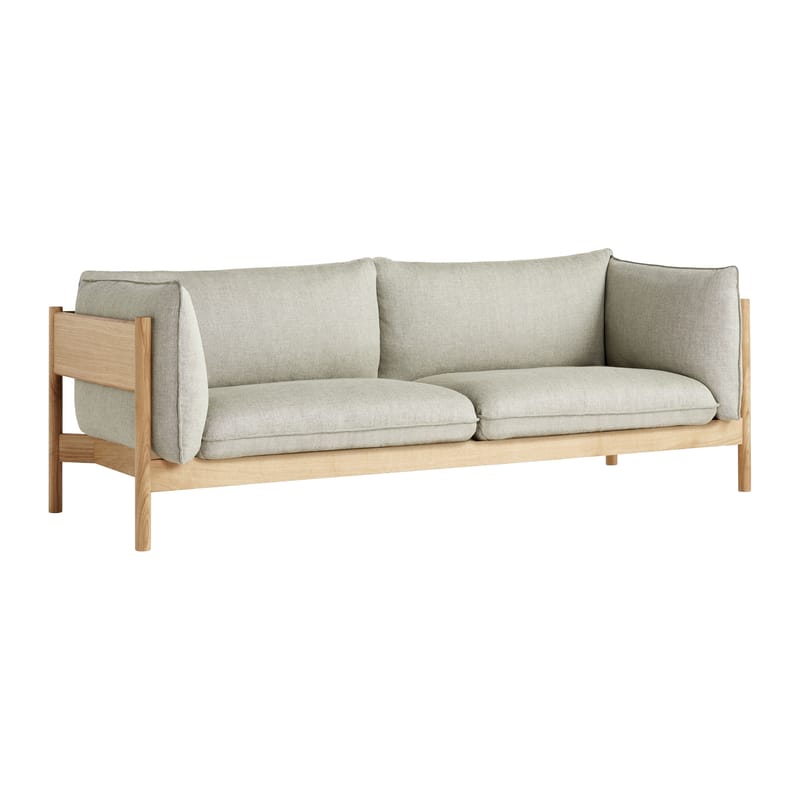 Möbel - Sofas - Sofa Arbour Eco textil beige / 3-Sitzer - L 220 cm / Stoff & Holz - Hay - Beige-meliertes Grau (Re-Wool 408)/ Eiche - Daune, FSC Holz, Oeko-Tex-Schaum, Umweltgezeichneter Stoff