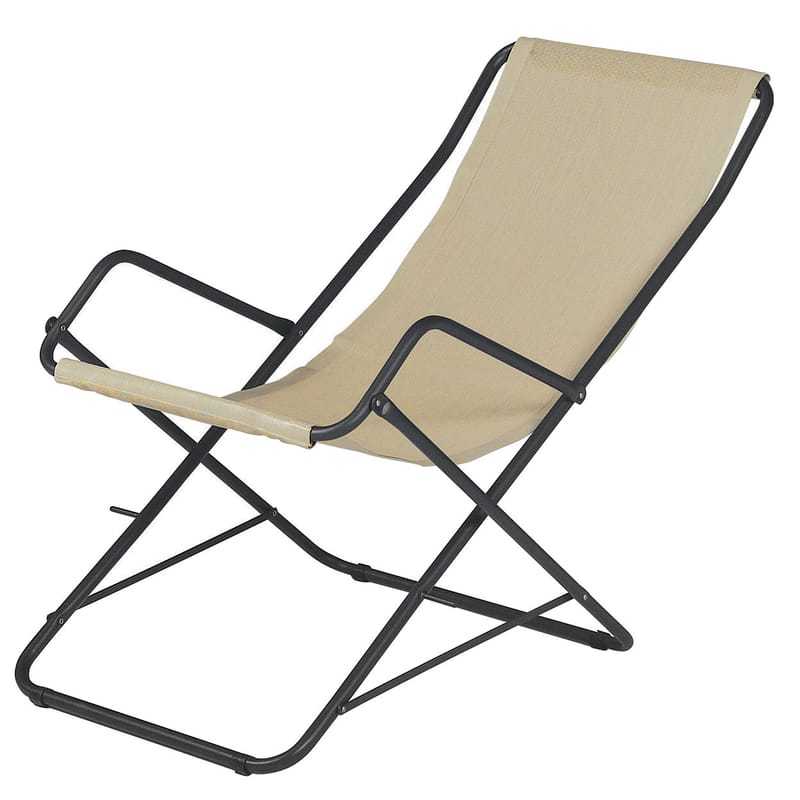 Outdoor - Sun Loungers & Hammocks - Bahama Folding sun lounger metal beige Foldable - Emu - Beige / Anthracite grey structure - Cloth, Varnished steel