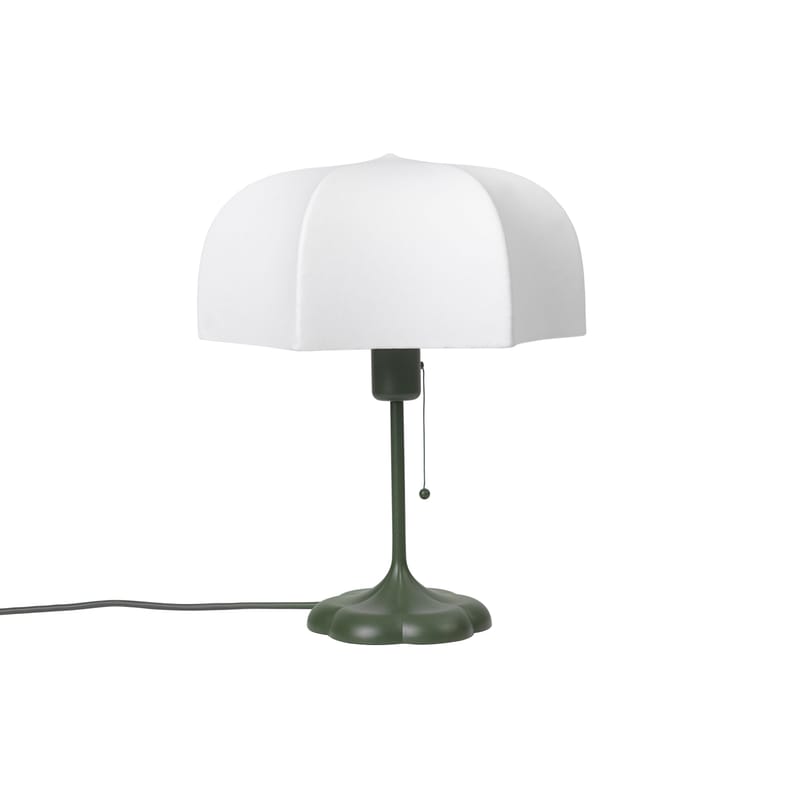 Luminaire - Lampes de table - Lampe de table Poem tissu vert / Ø 30 x H 42 cm - Ferm Living - Vert - Fonte d\'aluminium, Résine polymère pulvérisée