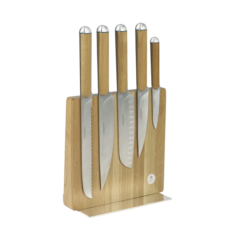 Tableware - Knives and chopping boards - Royal Chef Magnetic knife holder natural wood / Tablet holder - Oak - Christofle - Oak - Silvery metal, Solid oak