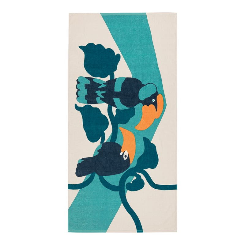 Linge de maison - Linge de bain - Serviette de plage Pepe tissu bleu / 100 x 180 cm - Coton éponge toucher velours - Marimekko - Pepe / Turquoise, orange - Coton éponge