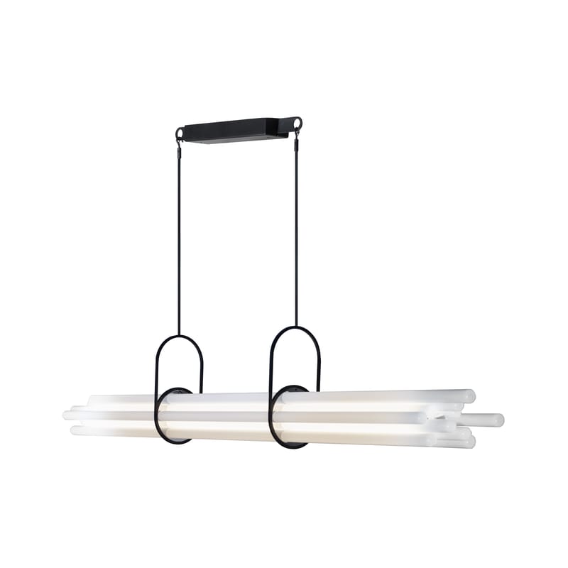 Luminaire - Suspensions - Suspension NL12 verre blanc / L 130 cm - DCW éditions - Blanc / Structure noire - Aluminium, Verre borosilicaté