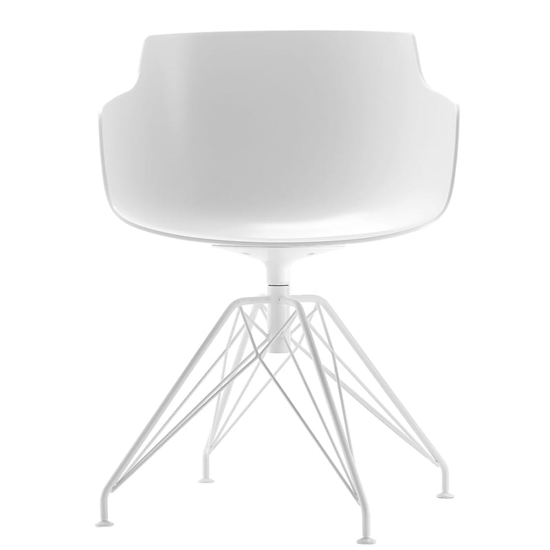Furniture - Chairs - Flow Slim Swivel armchair plastic material white 4 LEM legs - MDF Italia - White seat / White leg - Painted steel, Polycarbonate
