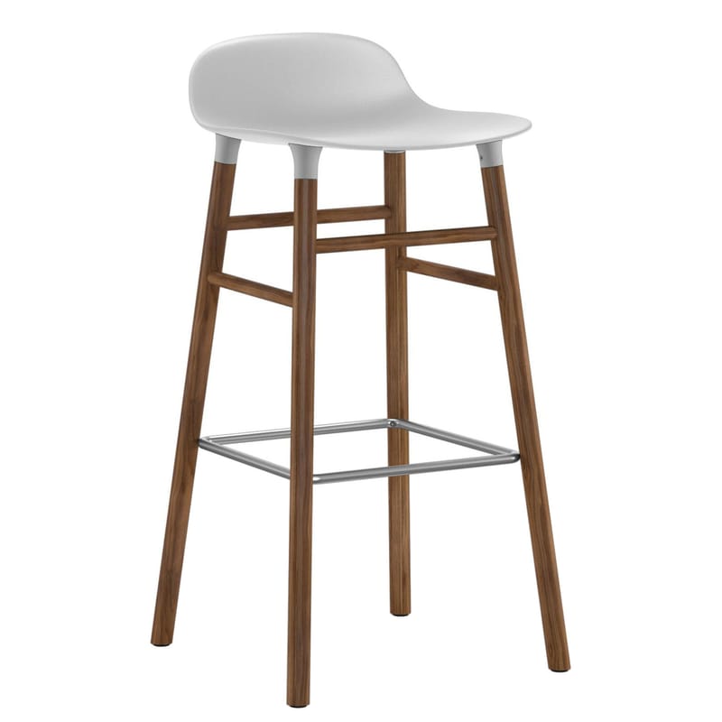 Furniture - Bar Stools - Form Bar stool - H 75 cm / Walnut leg by Normann Copenhagen - White / walnut - Polypropylene, Walnut