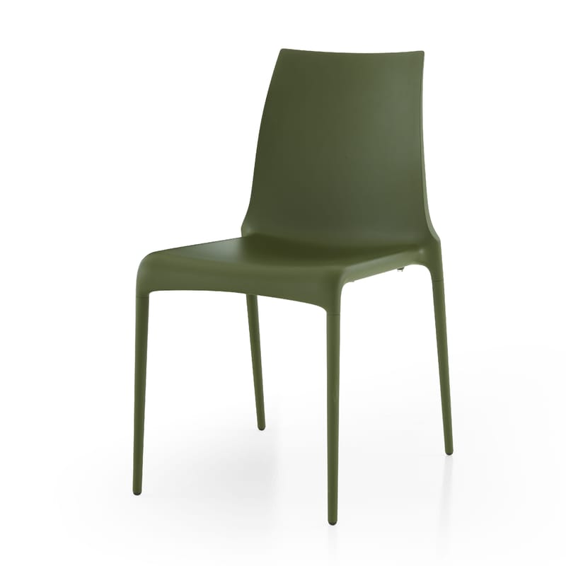 Mobilier - Chaises, fauteuils de salle à manger - Chaise empilable Petra plastique vert - Cinna - Vert Olive - Aluminium laqué
