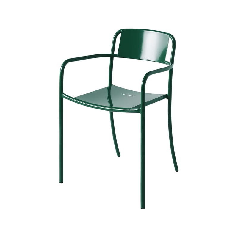 Mobilier - Chaises, fauteuils de salle à manger - Fauteuil empilable Patio métal vert / Tôle pleine - Tolix - Vert Mousse - Acier inoxydable