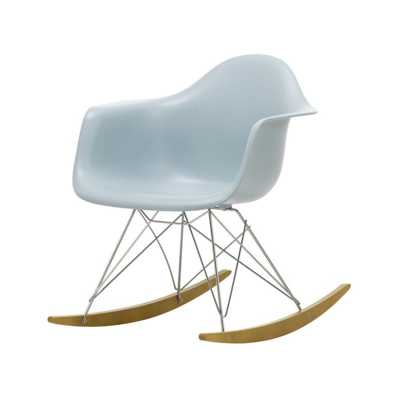 Furniture - Armchairs - RAR - Eames Plastic Armchair Rocking chair plastic material blue grey / (1950) - Chromed legs & light wood - Vitra - Bluish grey / Chrome / Light wood - Chromed steel, Polypropylene, Solid maple