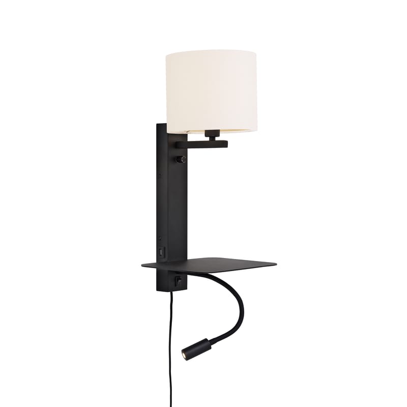 Luminaire - Appliques - Applique avec prise Florence métal blanc / Liseuse LED, étagère & port USB - It\'s about Romi - Blanc - Coton, Fer