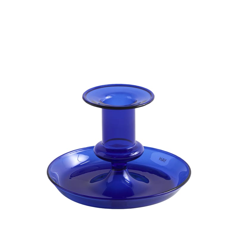 Décoration - Bougeoirs, photophores - Bougeoir Flare Small verre bleu / H 7,5 cm - Hay - Bleu foncé - Verre borosilicaté