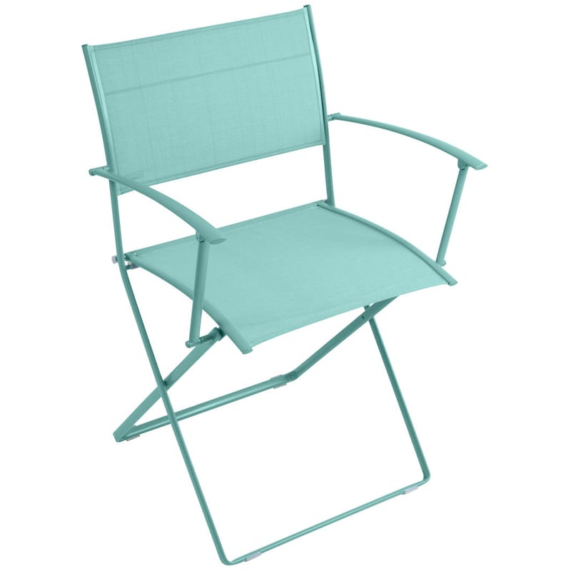 Mobilier - Chaises, fauteuils de salle à manger - Fauteuil pliant Plein air tissu bleu - Fermob - Bleu lagune - Acier galvanisé, Toile polyester