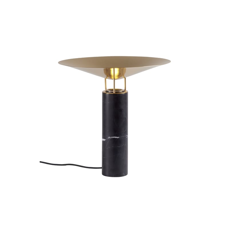Luminaire - Lampes de table - Lampe de table Rebound métal pierre noir / Ø 40 x H 39,4 cm - Carpyen - Noir / Laiton - Laiton, Marbre