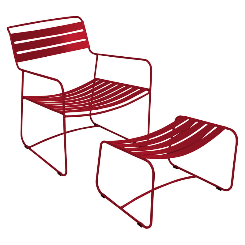 Furniture - Armchairs - Surprising Lounger Set armchair & footrest metal red With footrest - Fermob - Chili - Steel