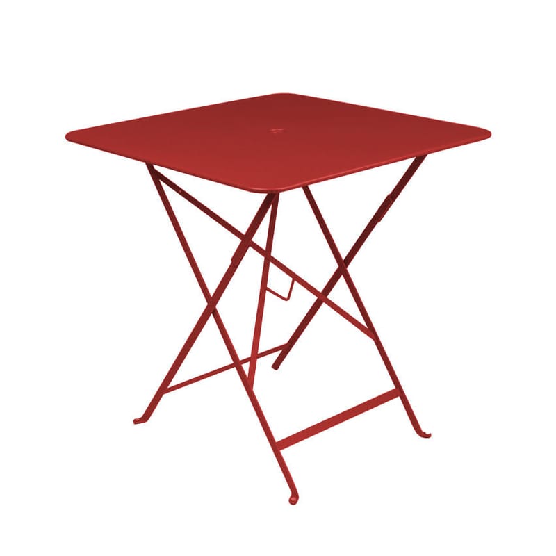 Jardin - Tables de jardin - Table pliante Bistro métal rouge / 71 x 71 cm - Trou pour parasol - Fermob - Piment - Acier laqué