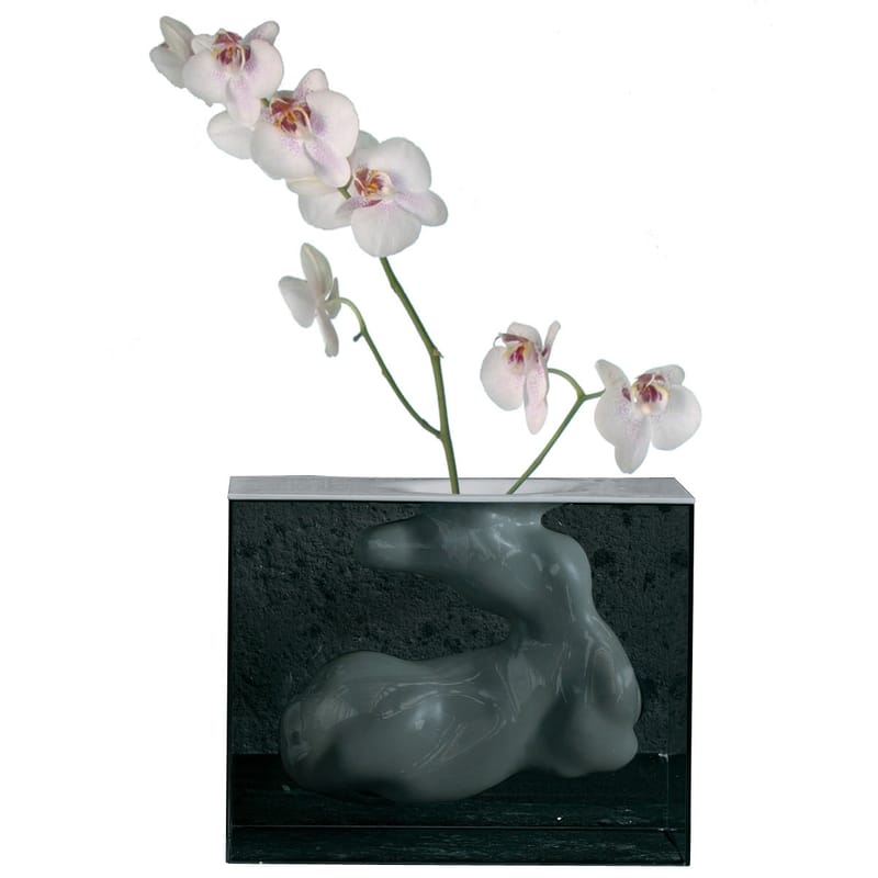 Decoration - Vases - Angela Vase glass ceramic white grey black H 45 cm - Glas Italia - Smoked glass - White - Ceramic, Tempered glass