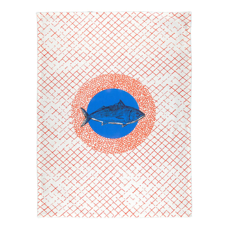 Table et cuisine - Tabliers et torchons   - Torchon Poisson tissu bleu orange / 50 x 70 cm - Coton - Bitossi Home - Poisson - Coton