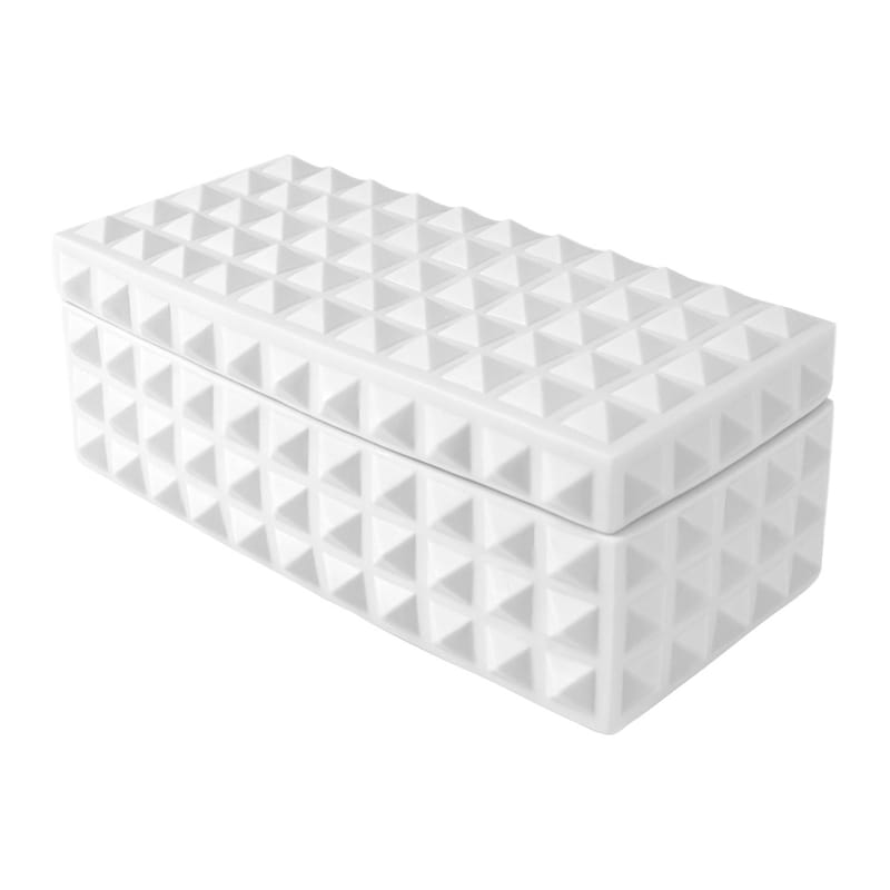Décoration - Boîtes déco - Boîte Charade Square Studded céramique blanc / 13 x 25 cm - Jonathan Adler - Blanc mat - Porcelaine blanche mate