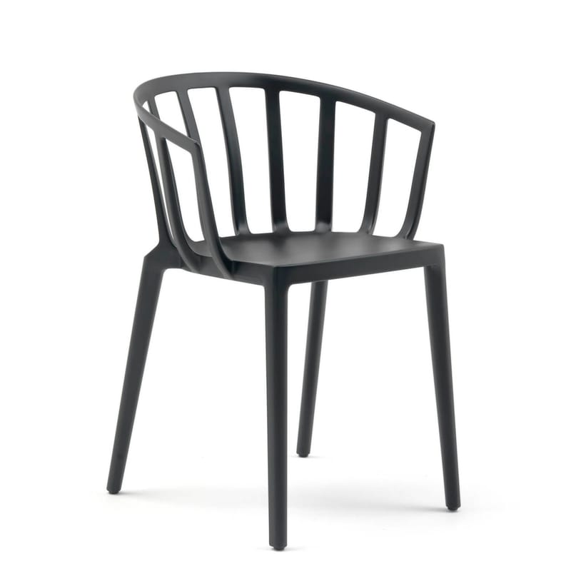Mobilier - Chaises, fauteuils de salle à manger - Fauteuil empilable Generic AC Venice plastique noir - Kartell - Noir mat - Polycarbonate