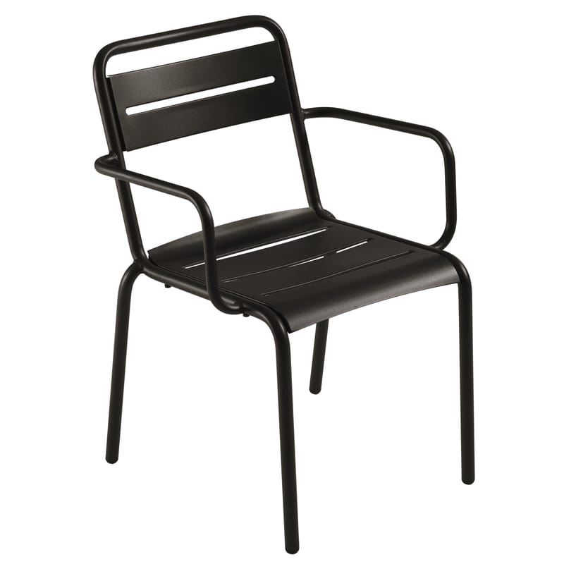 Mobilier - Chaises, fauteuils de salle à manger - Fauteuil empilable Star métal noir - Emu - Noir mat - Acier verni, Tôle galvanisée