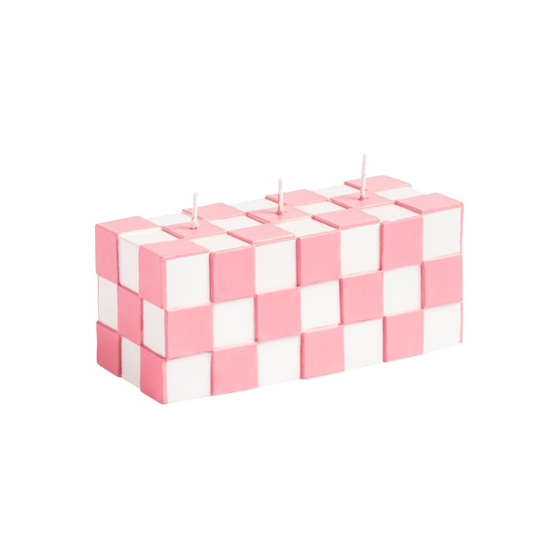 Dekoration - Kerzen, Kerzenleuchter und Windlichter - Kerze Check wachs weiß rosa / 3 Dochte - L 14 x H 6 cm - & klevering - Rosa & Weiß - Wachs