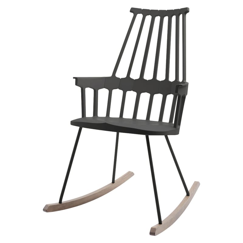 Mobilier - Fauteuils - Rocking chair Comback plastique noir bois naturel - Kartell - Noir/Bois - Frêne teinté, Technopolymère thermoplastique