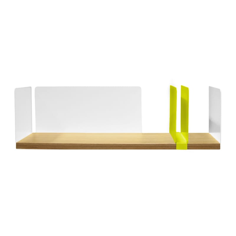 Furniture - Bookcases & Bookshelves - Portable Atelier Shelf metal white yellow natural wood With sliding element - Moleskine by Driade - Driade - Wood / White / Neon yellow sliding element - Lacquered steel, Oak plywood
