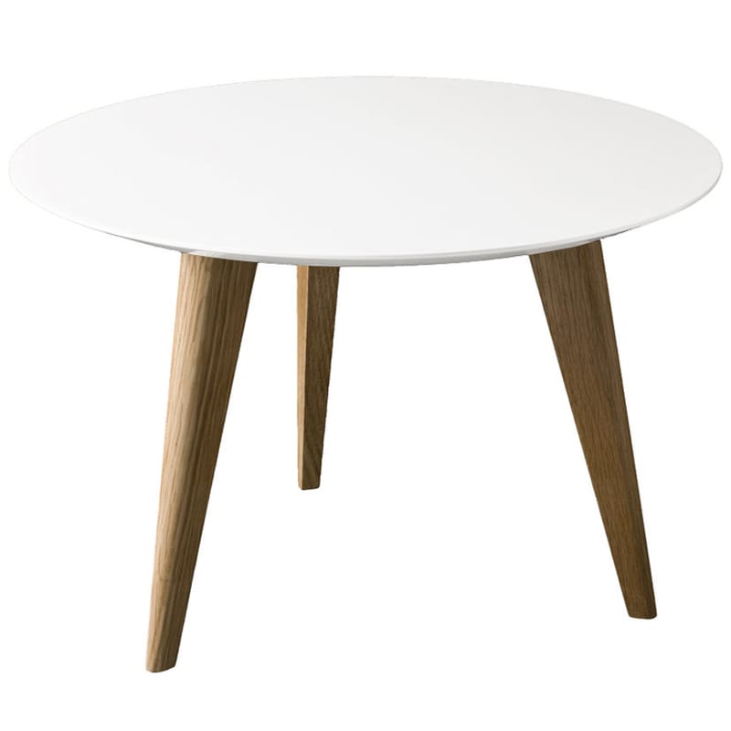 Mobilier - Tables basses - Table basse Lalinde Ronde blanc bois naturel / Large - Ø 55 cm - Sentou Edition - Blanc / Pieds chêne - Bois, MDF laqué