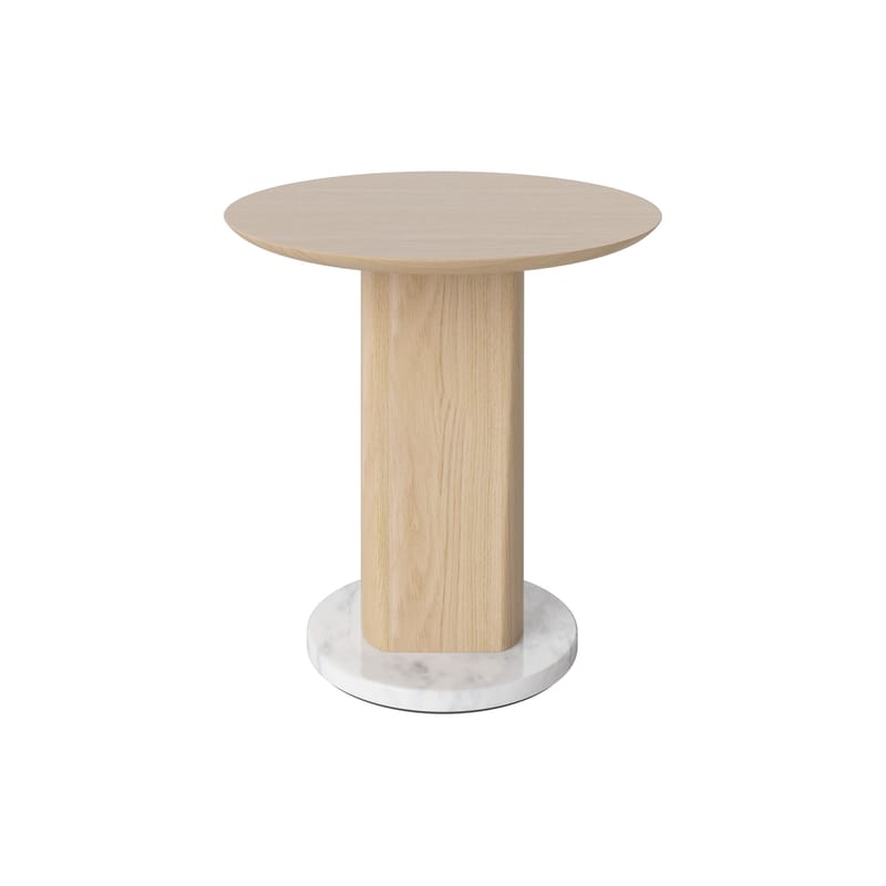 Mobilier - Tables basses - Table d\'appoint Root pierre bois naturel / Ø 42 x H 44 cm - Marbre & chêne - Bolia - Chêne pigmenté blanc / Marbre blanc-gris - Chêne massif pigmenté blanc, Marbre