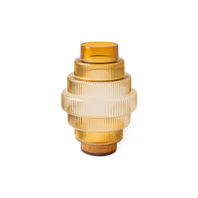 Décoration - Vases - Vase Steps Medium verre jaune / Ø 20 x H 30 cm - soufflé bouche - Pols Potten - Ambre - Verre soufflé bouche