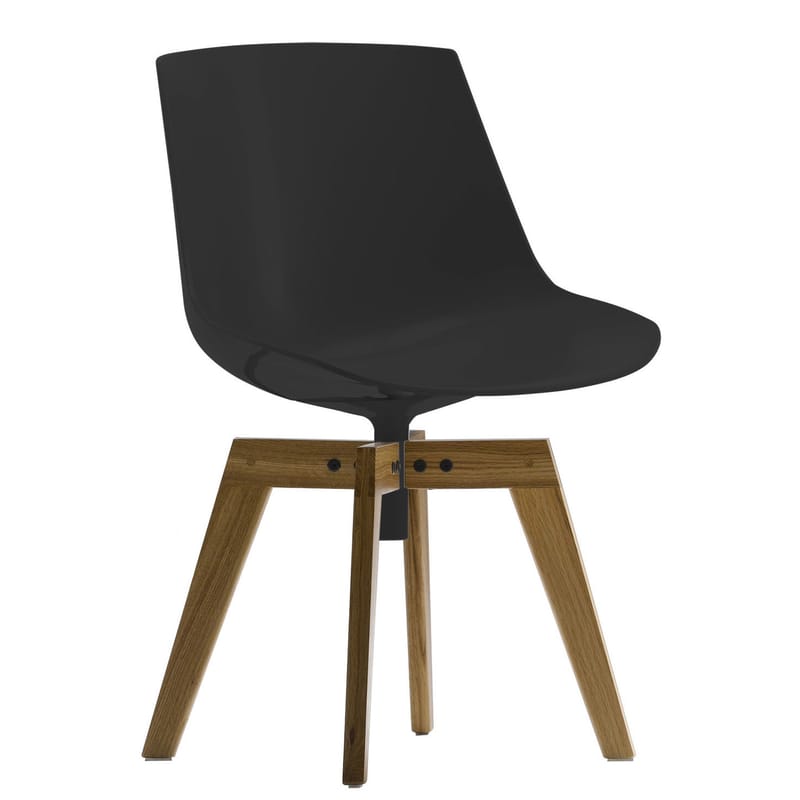 Mobilier - Chaises, fauteuils de salle à manger - Chaise pivotante Flow plastique noir bois naturel / 4 pieds droits chêne - MDF Italia - Noir brillant / Piètement chêne - Chêne, Polycarbonate