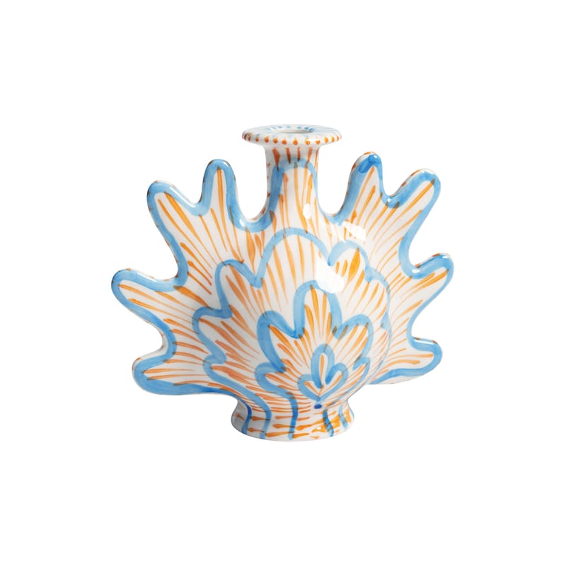 Décoration - Vases - Vase Shellegance Large céramique bleu / Bougeoir - L 21 x H 17 cm - & klevering - Bleu & orange - Grès