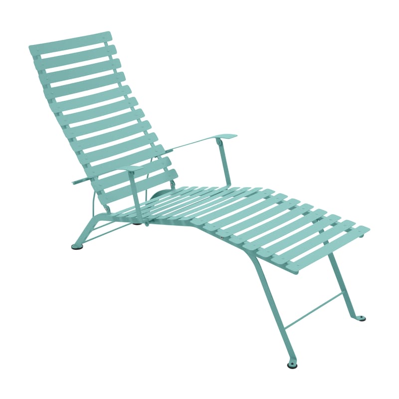 Jardin - Bains de soleil, chaises longues et hamacs - Chaise longue pliable inclinable Bistro métal bleu / Accoudoirs - Fermob - Bleu lagune - Acier laqué